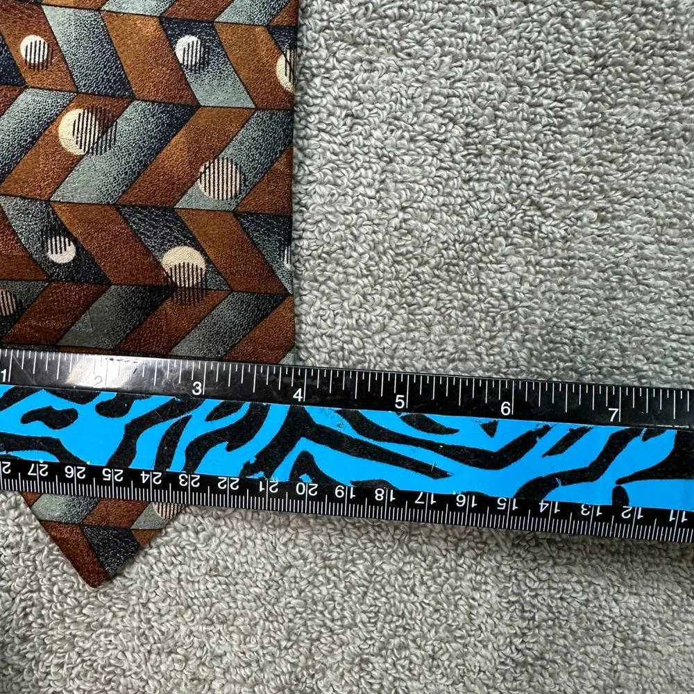 Ziggurat Mulberry Neckwear Silk Tie Brown Blue Geometric Chevron Abstract Tie